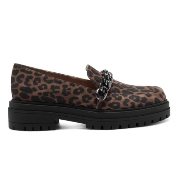 NEW Jessica Simpson Disila Leopard Lug Sole Chain Detail Loafers Sz. 8.5 - Picture 2 of 4